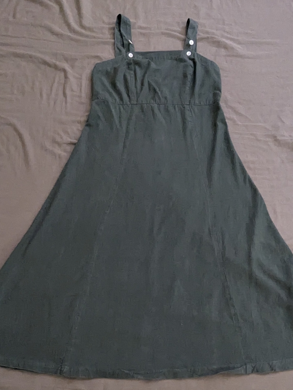 Jumper Dress with Adjustable Straps in Hunter Green with Button Down Back